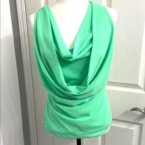 NWOT. Lulumari Mint Green Draped Front Sleeveless Blouse with Embroidered Back
